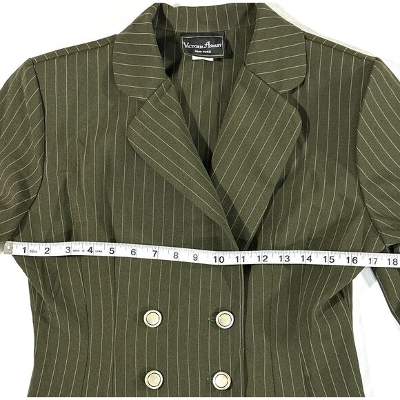 Victoria Ashley New York Olive Pinstripe Double Breasted Blazer Women’s 5/6 - Picture 3 of 9